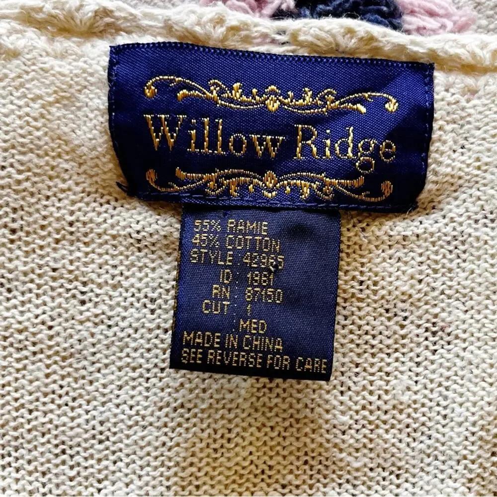 Vintage Willow Ridge Ivory Crochet Button Front Cardigan Medium Cottage Granny - Picture 2 of 10